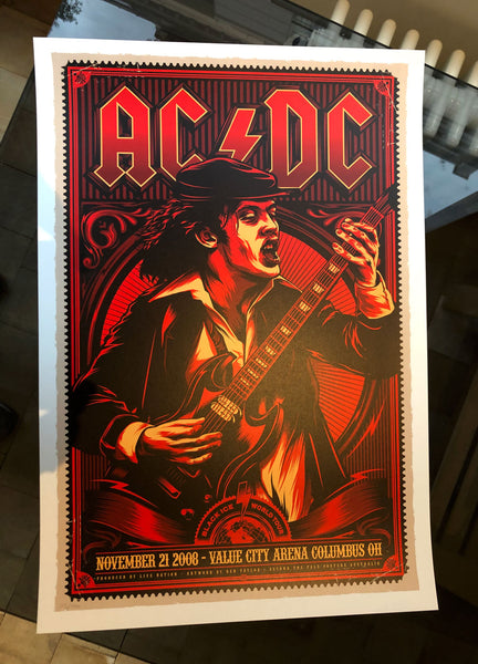 AC/DC by Ken Taylor, concert poster (Columbus OH, 2008). - French Paper Art  Club