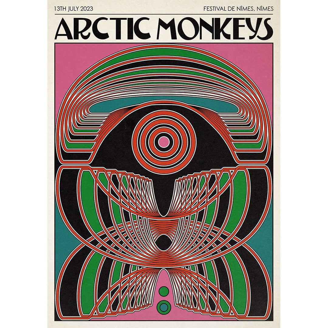Arctic Monkeys (Nimes 2023) gig poster, art by Liorzh - French