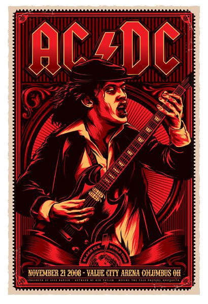 AC/DC by Ken Taylor, concert poster (Columbus OH, 2008). - French Paper ...