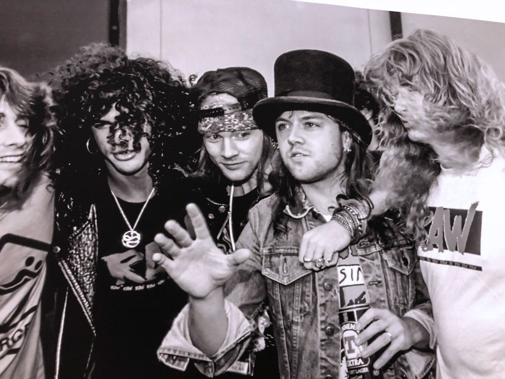 Lars Ulrich (Metallica), Slash & Axl Rose (Guns N' Roses), Dave Mustaine & Jeff Young (Megadeth), Donington 1988