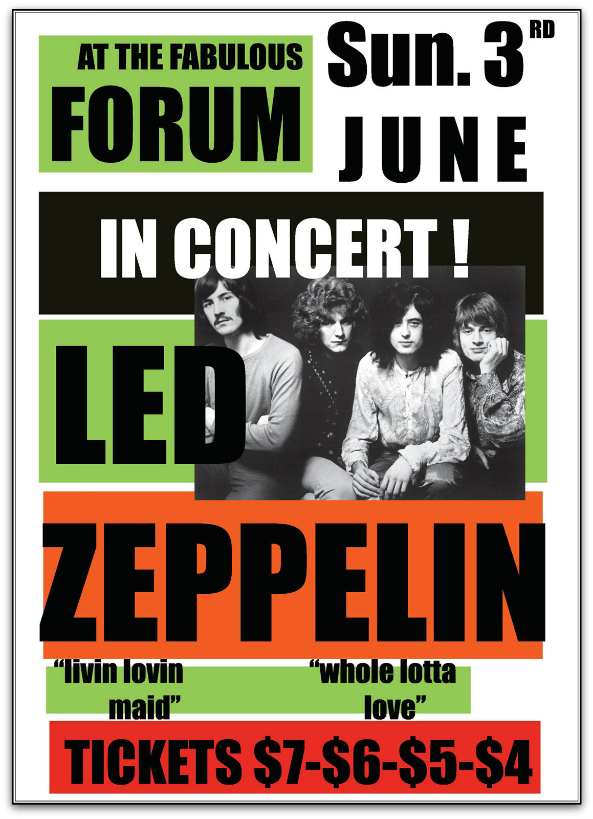 ルビーページ Led Zeppelin, The Forum 1973 Band poster - French Paper Art Club
